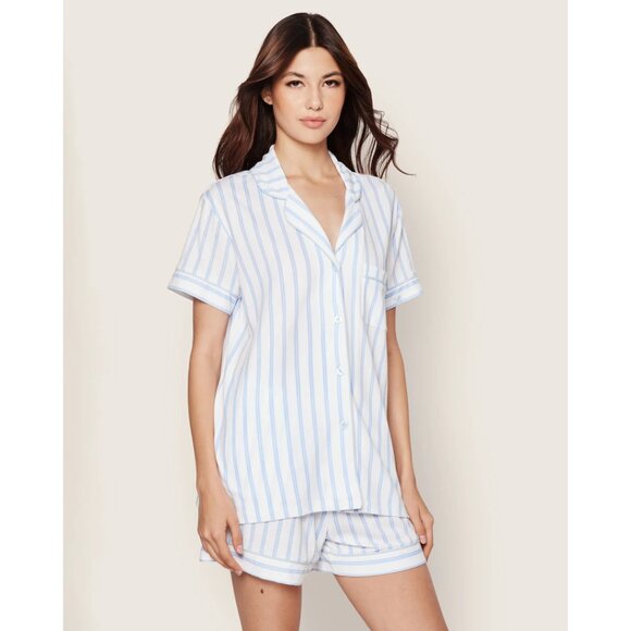 PETITE PLUME Pima Pajama Set in Periwinkle and White Stripe Size Medium - Picture 1 of 9